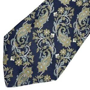 René Chagal Silk Tie Blue Yellow Paisley Handmade Italian Design Floral